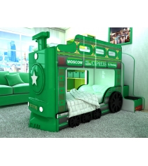 Двухъярусная кровать машина Паровоз зеленый